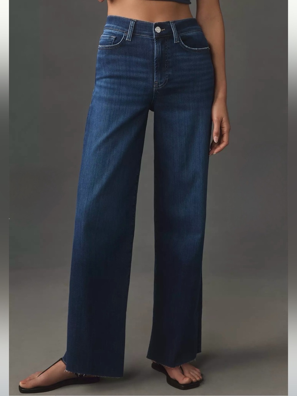 Frame Le Slim Palazzo High Rise Wide Leg Jeans Raw Fray Size 33 Denim Western